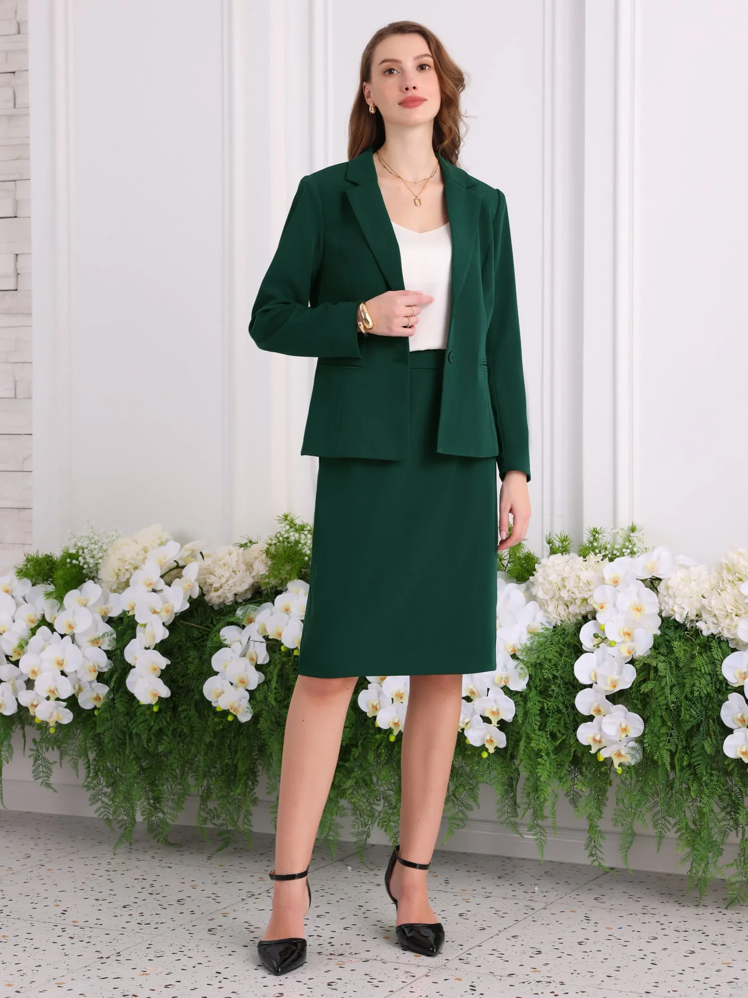 Women's 2 Piece Suit Set Business Formal Blazer and Pencil Skirt