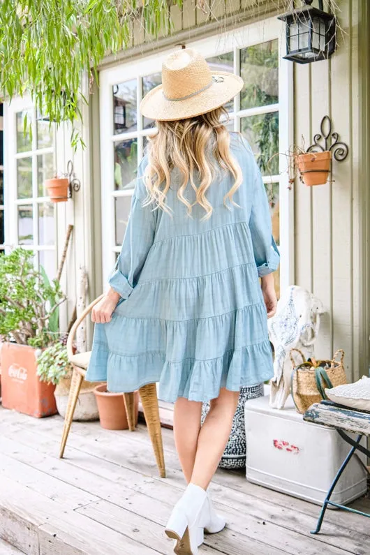 Women's Button Down Casual Shirt Dress in Mint