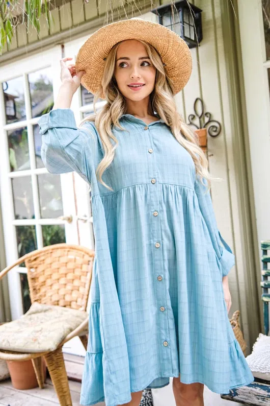 Women's Button Down Casual Shirt Dress in Mint