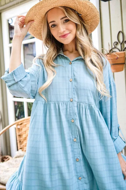Women's Button Down Casual Shirt Dress in Mint
