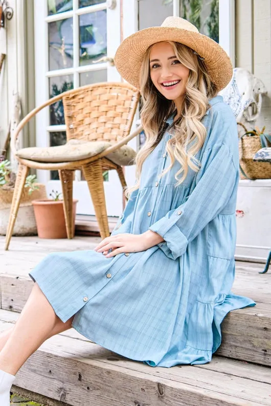 Women's Button Down Casual Shirt Dress in Mint