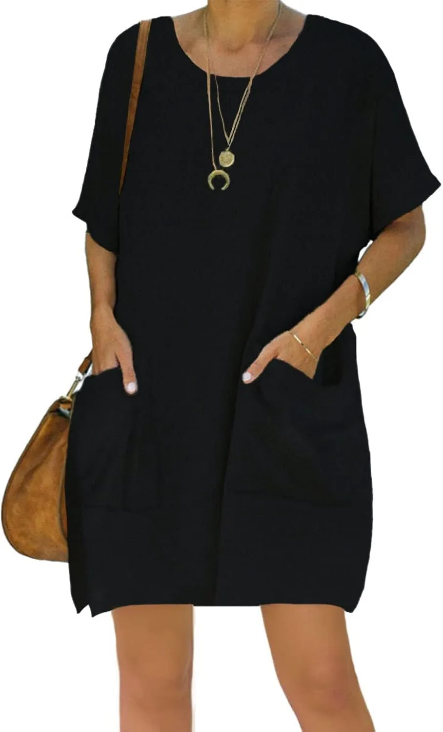 Womens Casual Summer T Shirt Dress Elastic Loose Short Sleeve Dress with Pocket for Women