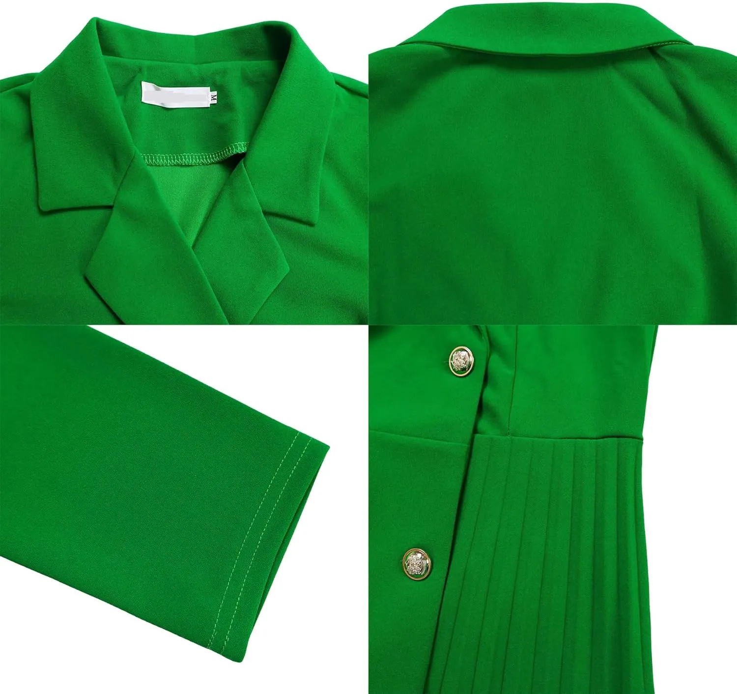 Women's Lapel Neck Double Breasted Blazer Dress Business Elegant 3/4 Sleeve Pleated Midi Dress with Belt