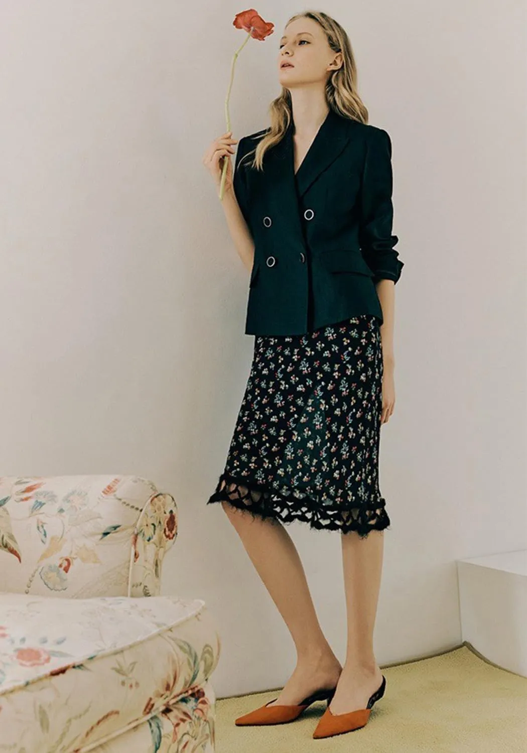Women's Linen Double Breasted Buttons Prom Business Casual Suit Blazer