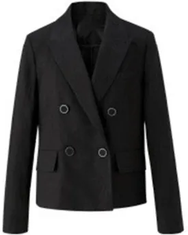 Women's Linen Double Breasted Buttons Prom Business Casual Suit Blazer