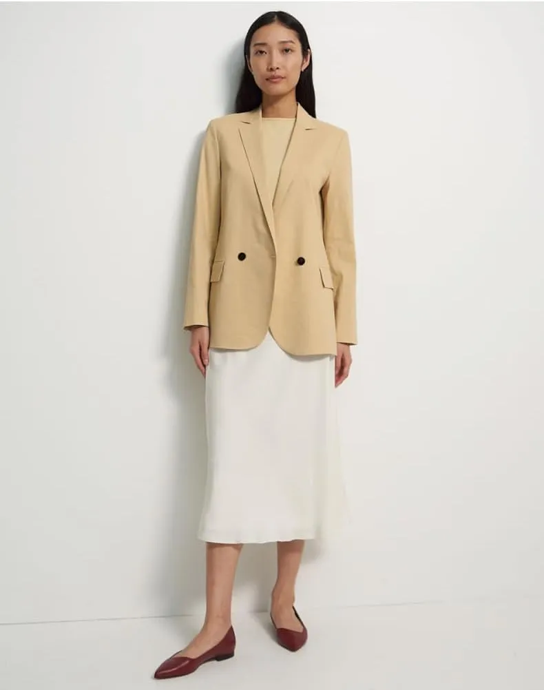 Women's Linen Jacket Double Breasted Buttons Suit Blazer Work Office Lady Coat