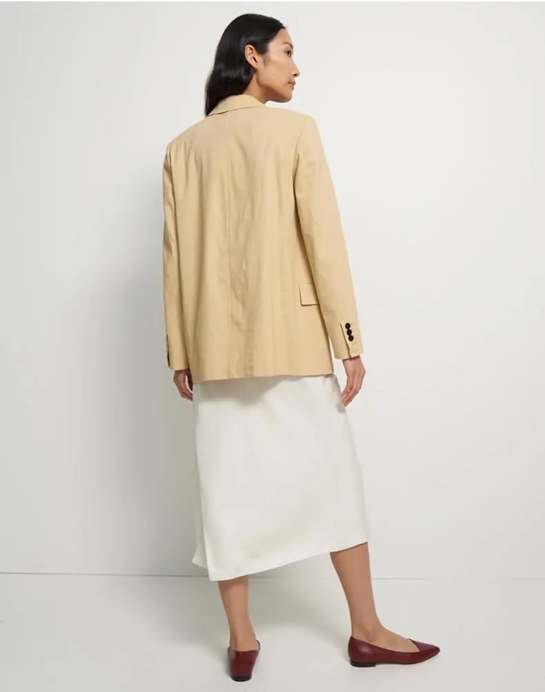 Women's Linen Jacket Double Breasted Buttons Suit Blazer Work Office Lady Coat