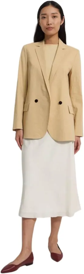 Women's Linen Jacket Double Breasted Buttons Suit Blazer Work Office Lady Coat