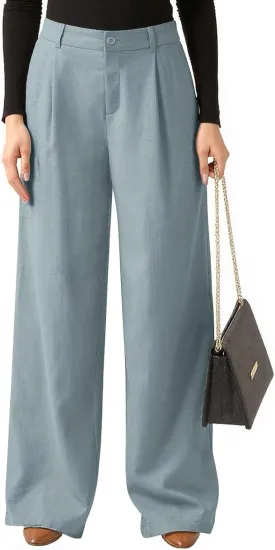Women's Linen Wide Leg Work Pants with Casual Loose Fit Dressy Fashion Details
