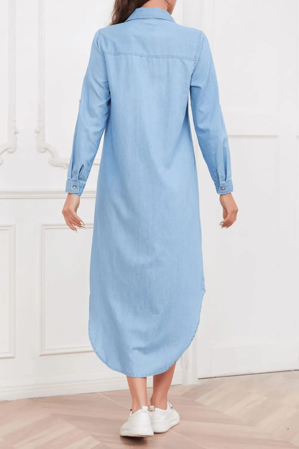 Women's Long Sleeve Denim Midi Shirt Dress