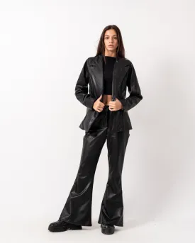 Women's Pure Leather Blazer Set in Black - Stylish & Elegant Egyptian Design