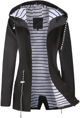 Womens Raincoat Waterproof Hooded Trench Coats Lined Windbreaker Active Travel Jacket with Pockets for Outdoor