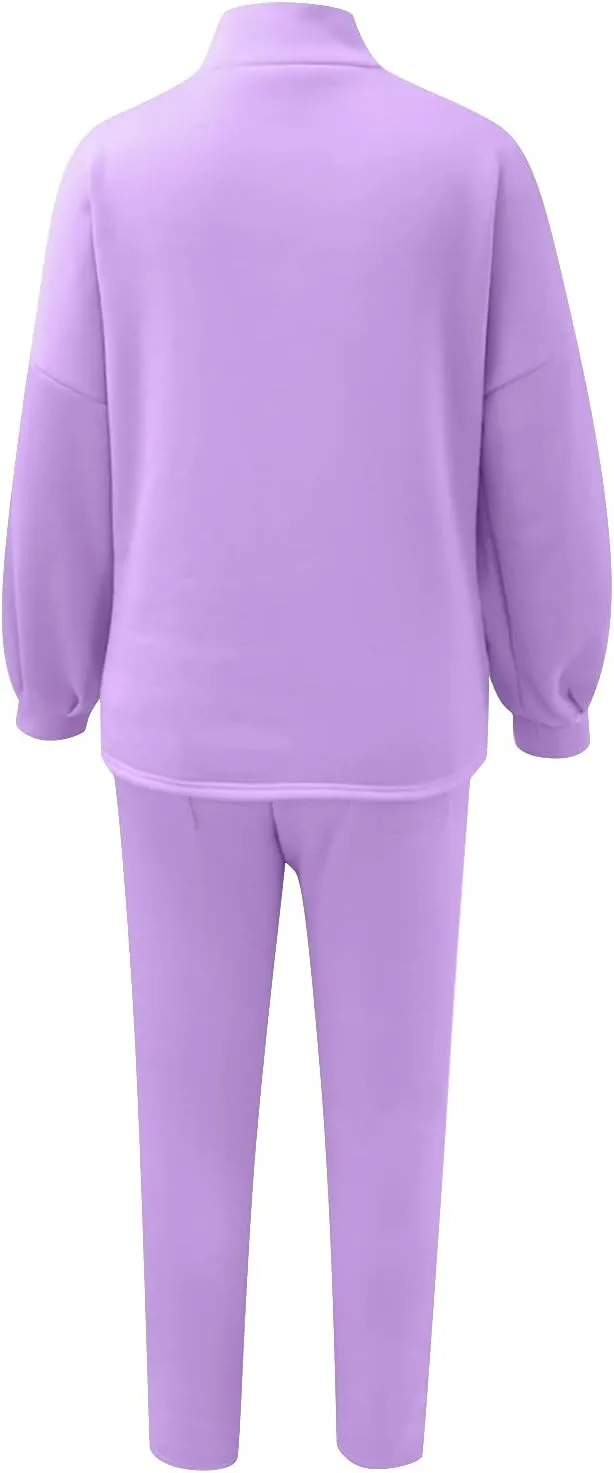 Womens Sweatsuits 2 Piece Set Airport Outfits for Women Crewneck Long Sleeve Sweatshirts Drawstring Pants Tracksuits