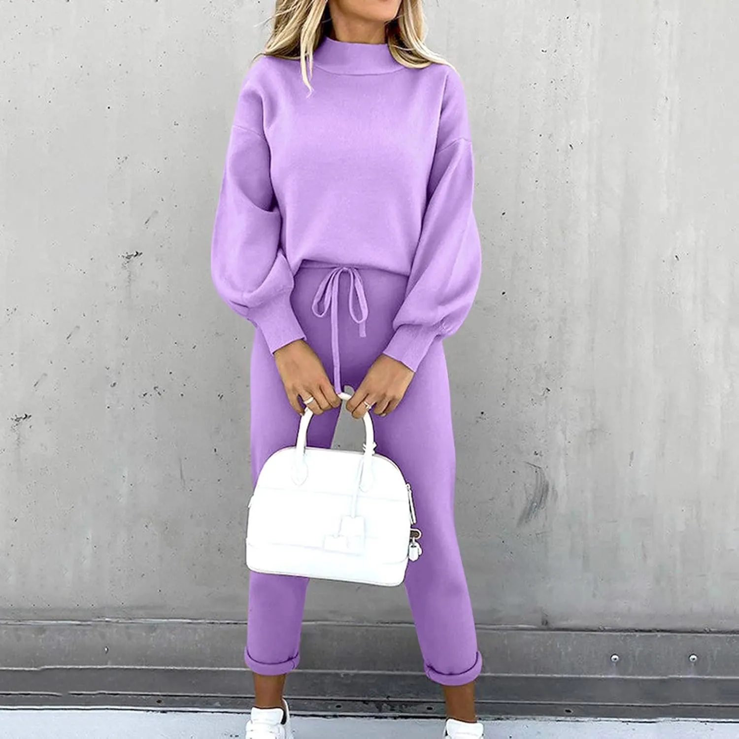 Womens Sweatsuits 2 Piece Set Airport Outfits for Women Crewneck Long Sleeve Sweatshirts Drawstring Pants Tracksuits