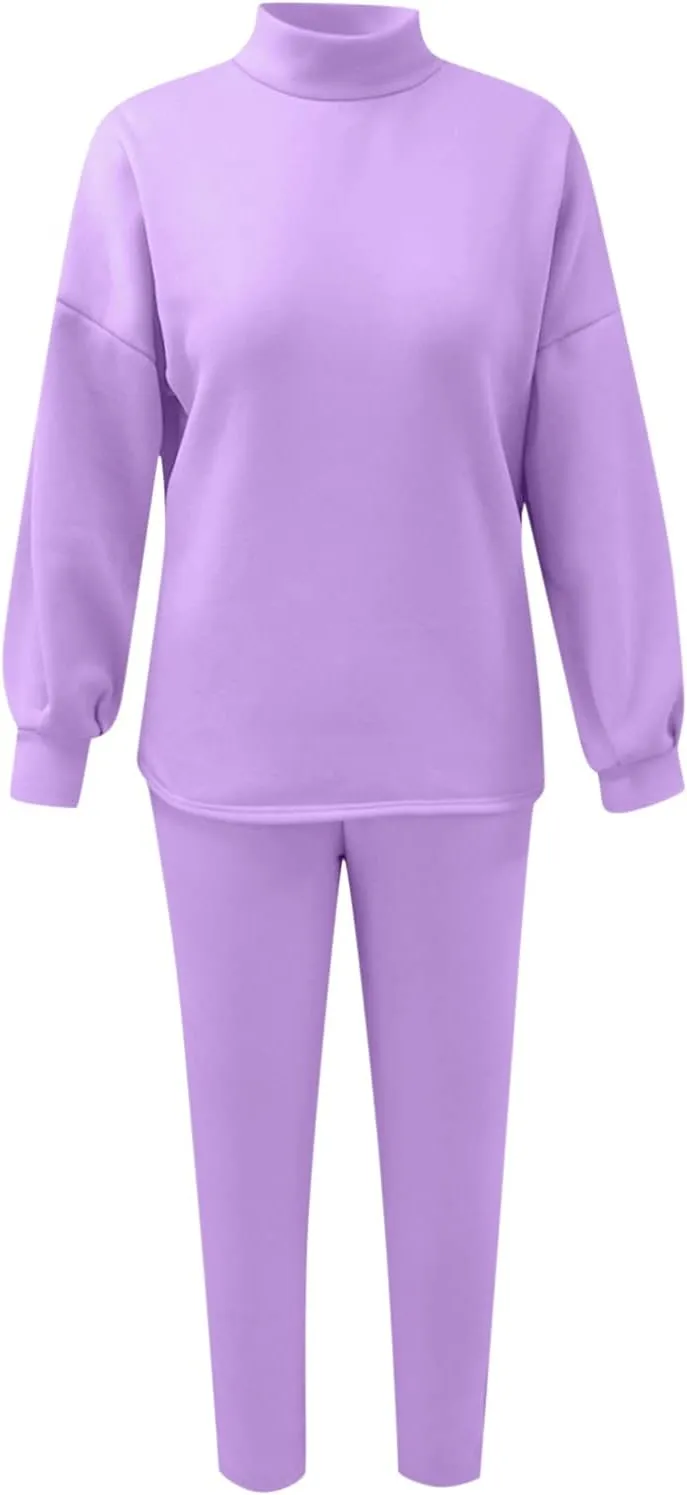 Womens Sweatsuits 2 Piece Set Airport Outfits for Women Crewneck Long Sleeve Sweatshirts Drawstring Pants Tracksuits