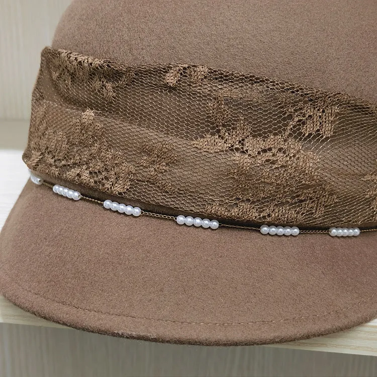 Women's Wool Visor Beret with Big Lace Bowknot