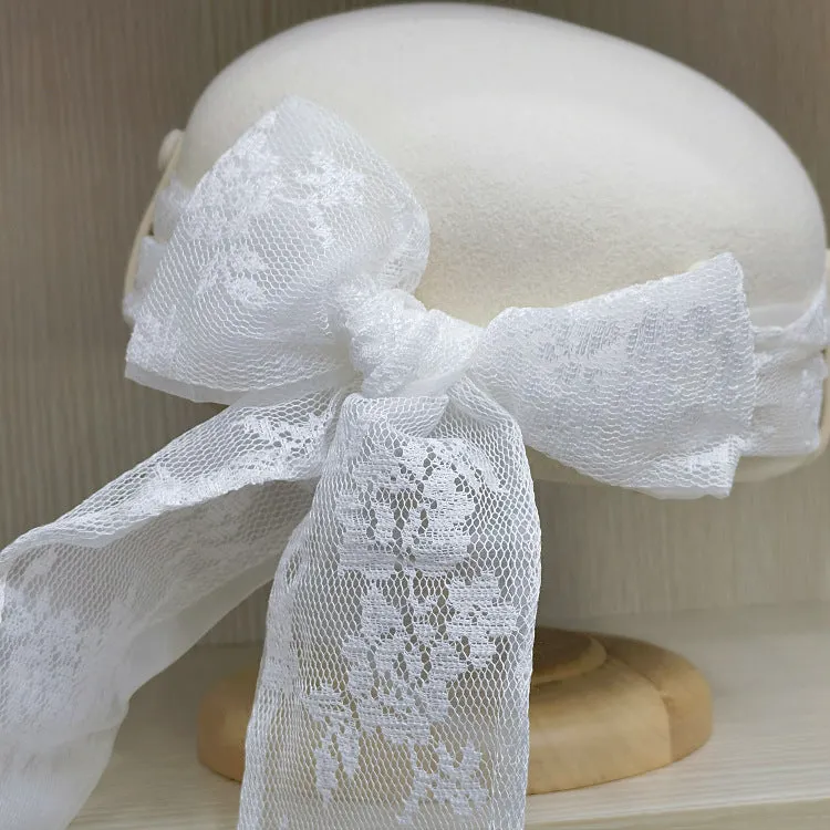 Women's Wool Visor Beret with Big Lace Bowknot